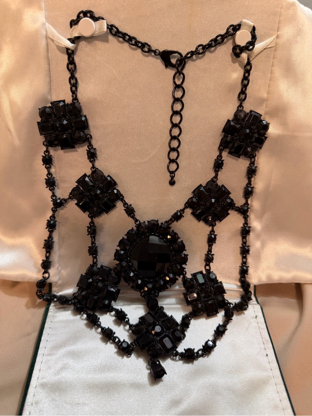 Phosphorus Black Faceted Crystal Statement Bib Necklace